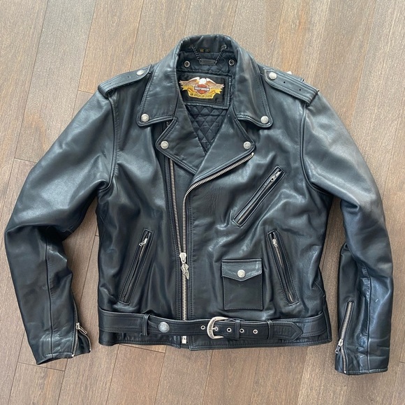 Vintage‎ Harley Davidson leather biker jacket size 46 - Picture 1 of 11